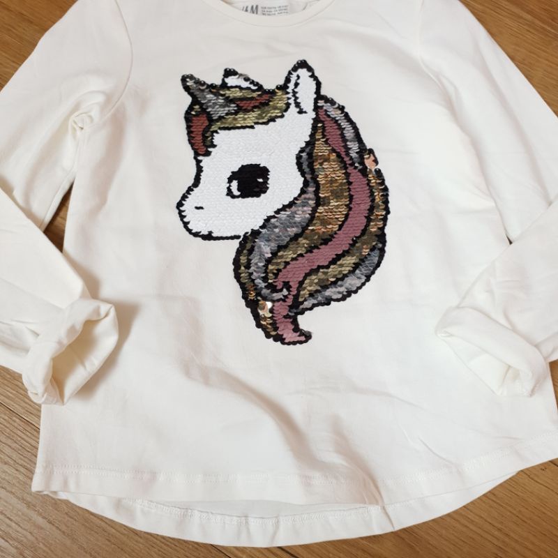 Áo thun bé gái HM dài tay có in hình ngựa pony chất cotton