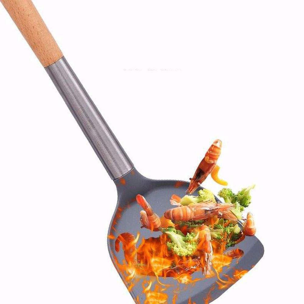 Muỗng Nấu Ăn Cán Gỗ Chống Dính Tiện Dụng Cho Nhà Bếp