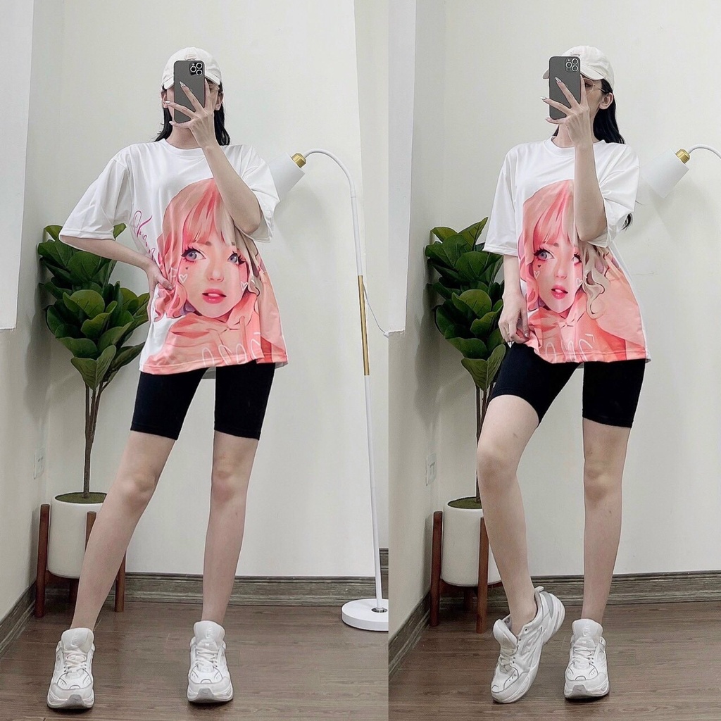 Áo phông nữ in hình cô gái 3D cực chất tay lỡ form rộng SIB046