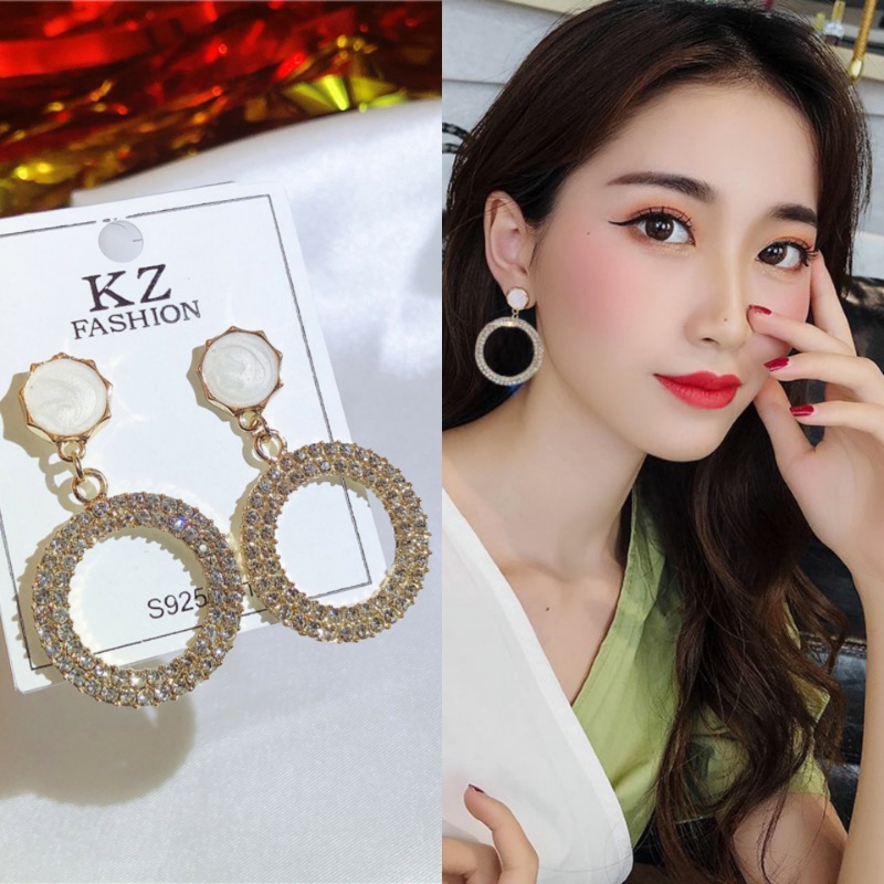 Bông Tai Tròn Đính Kim Cương Toàn Diện Ngọt Ngào Đơn Giản Thời Trang