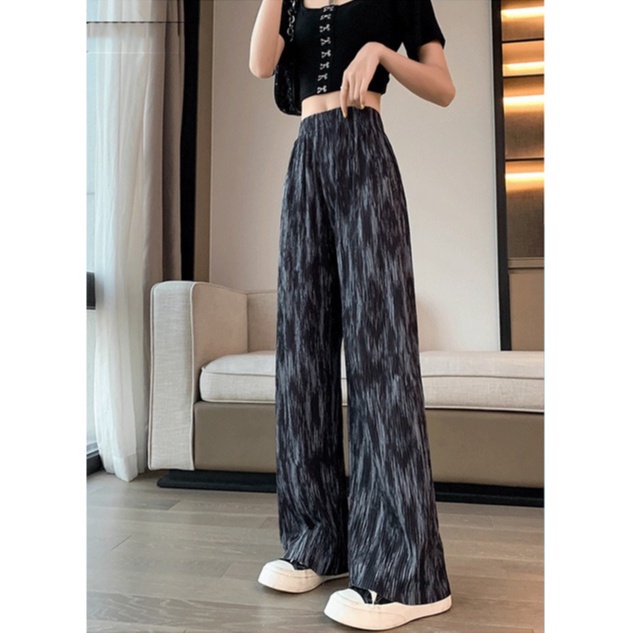 Porozi  Quần dài  lưng cao dáng rộng vải mỏng phối màu nhuộm độc đáo với 4 màu tuỳ chọn kiểu Hàn Quốc