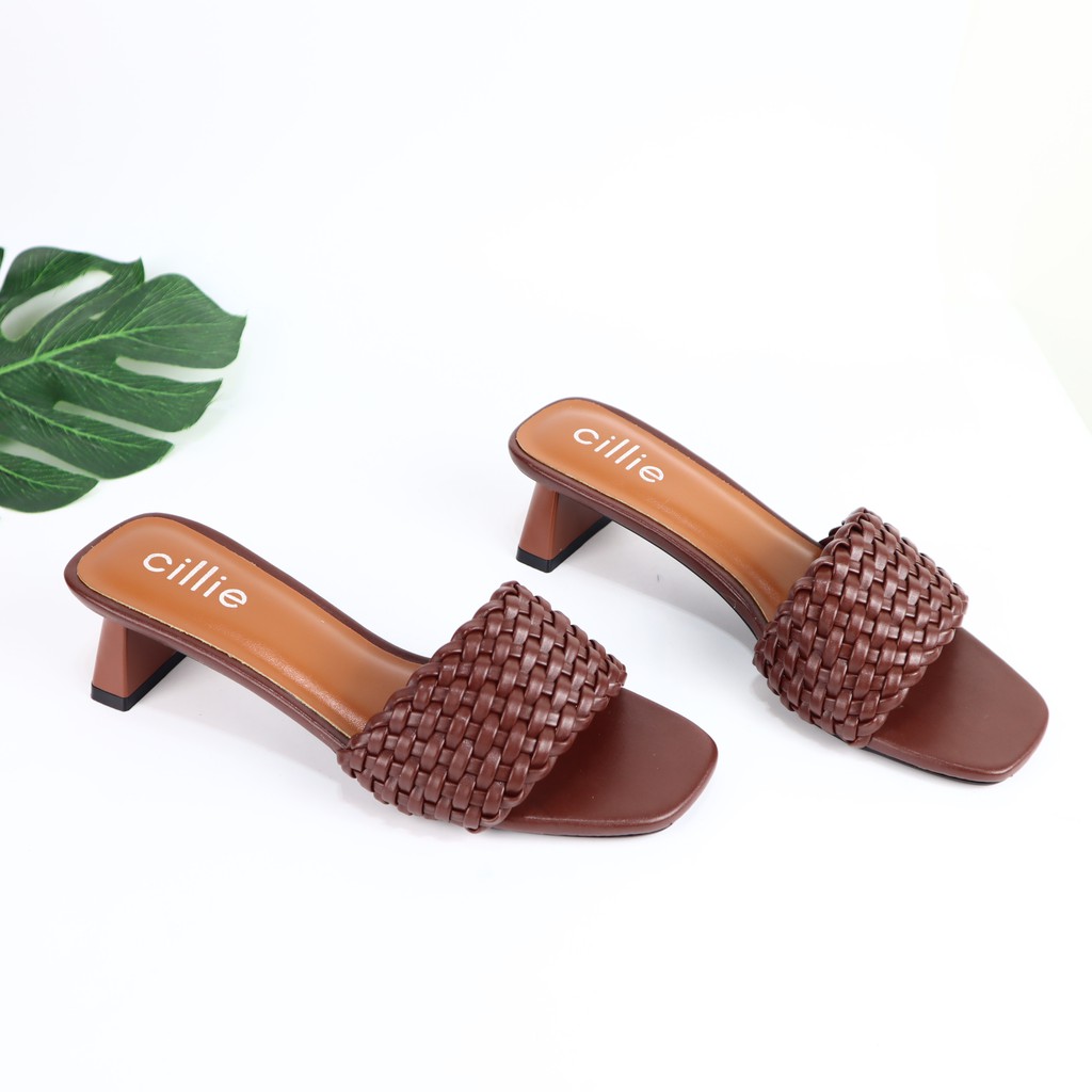 Guốc nữ quai ngang cao cấp quai đan bím hot trend gót độc lạ cao 5cm mang đi làm đi chơi Cillie 1177