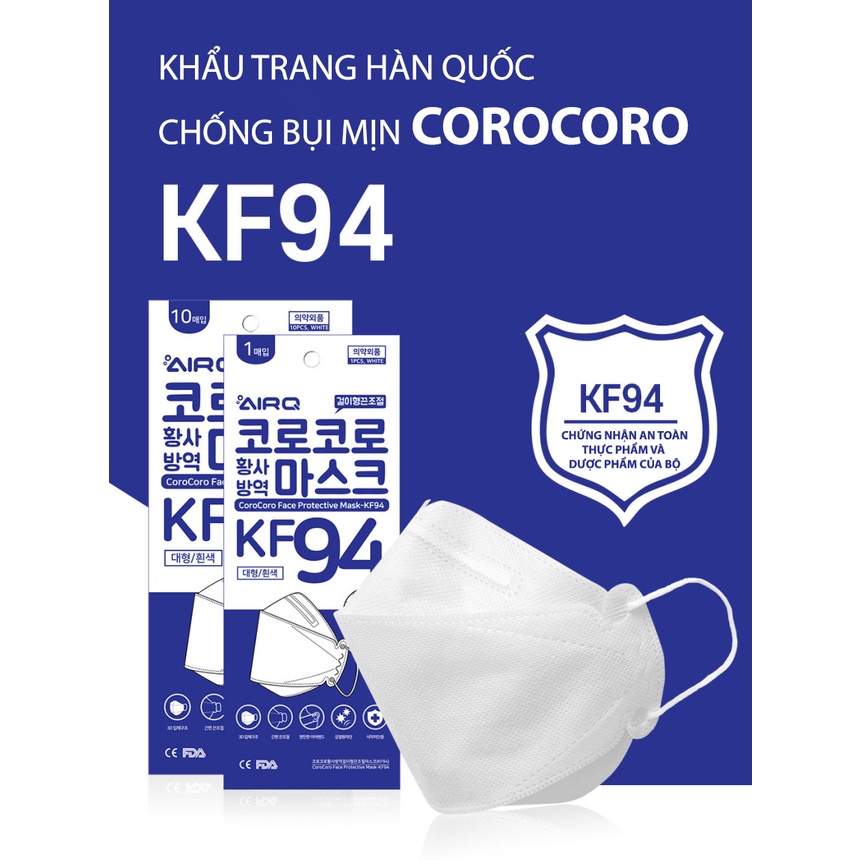 [Mã COSDAY - 50k đơn 250k] (TÚI 10 CÁI) KHẨU TRANG KF94 HÀN QUỐC COROCORO ĐIỀU CHỈNH DÂY ĐEO