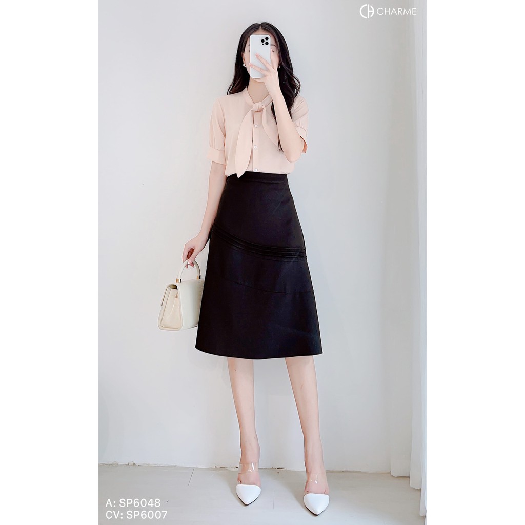 Chân váy xòe dáng dài phối 3 ly chéo cách điệu 6007 - Thời trang thiết kế CHARME CH | BigBuy360 - bigbuy360.vn