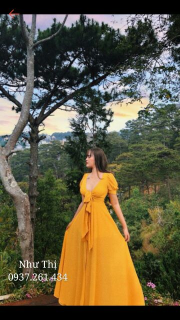 (free chỉnh sửa váy) maxi voan vàng xoắn eo xẻ tà, maxi xẻ đùi, maxi hot trend | BigBuy360 - bigbuy360.vn
