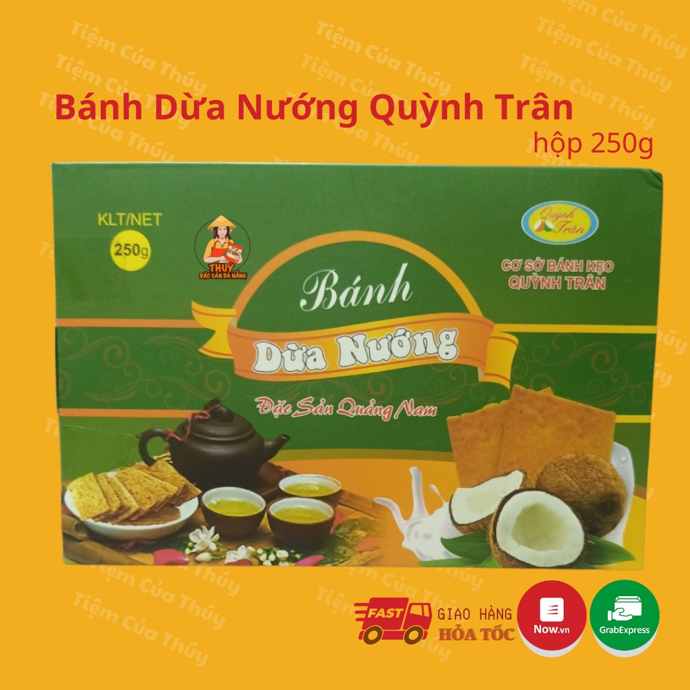 Bánh dừa nướng Đà Nẵng Quỳnh Trân hộp 250gr đặc sản Đà Nẵng làm quà biếu tặng vị ngọt giòn rất thơm ngon