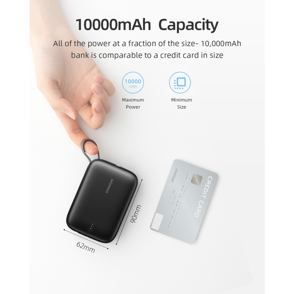 Sạc dự phòng InnoStyle PowerGo Mini 10000MAH 22.5W tích hợp cáp USBC