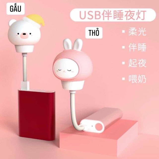 Đèn Ngủ USB Hình Gấu, Thỏ