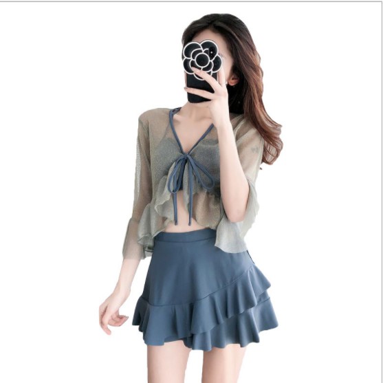 (CÓ SẴN) Set bikini đi biển, Bộ bơi nữ ba chi tiết (áo, quần, áo ren) | BigBuy360 - bigbuy360.vn