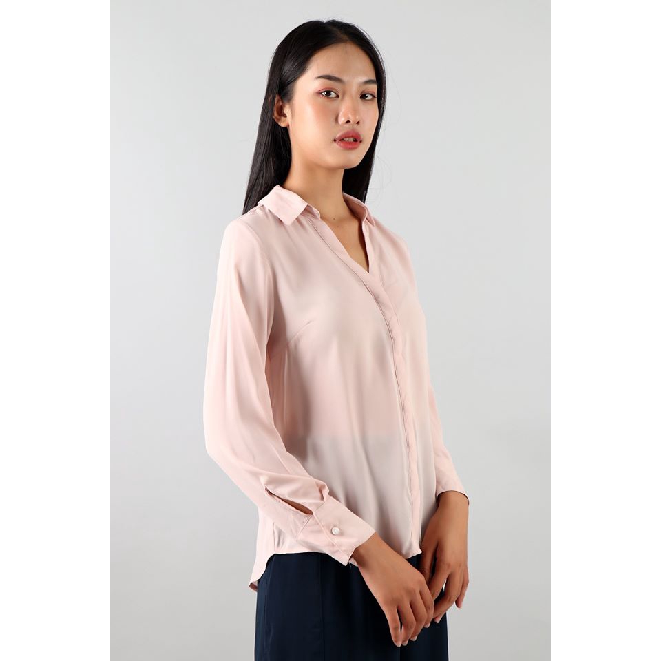 Áo sơ mi voan cổ V tay dài TIMING