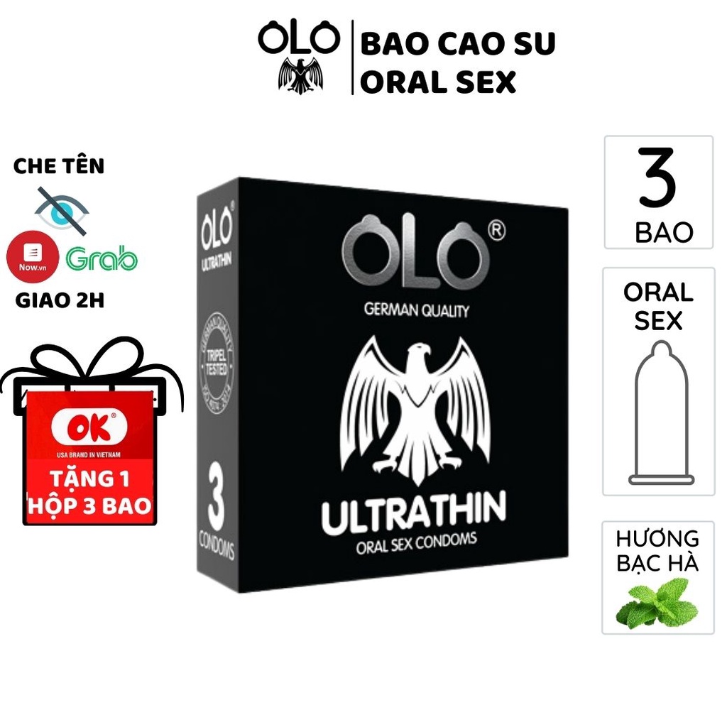 Bao cao su OLO Oral 3 bao/hộp thêm Gel bôi trơn tinh dầu bạc hà siêu mỏng kéo dài thời gian chống tuột