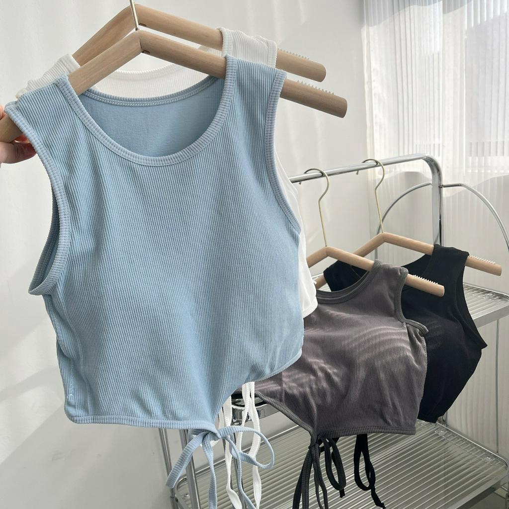 Áo Tank Top chất gân tăm cao cấp có đệm ngực Áo ba lỗ phối dây buộc 2 kiểu trendy