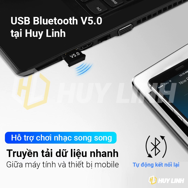 USB Bluetooth 5.0 / 4.0 EDR cho PC - USB Bluetooth cho Máy tính kết nối 20M V5.0 tay cầm, tai nghe, chuột,  bàn phím