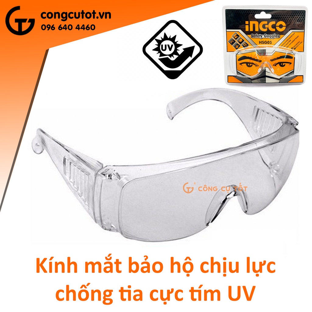 Kính mát bảo hộ chịu lực chống tia cực tím Ingco HSG05