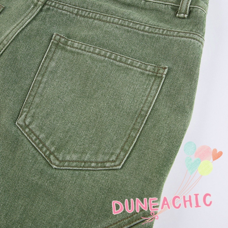DUNEA Quần Denim Ống Rộng Phối Túi Phong Cách Vintage Cho Nữ