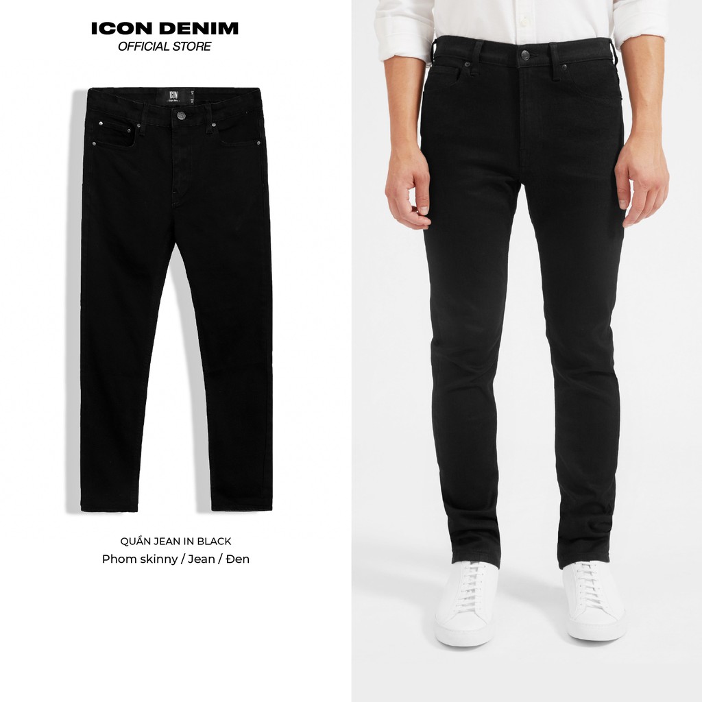 Quần Jean Nam Đen Trơn ICON DENIM Dáng Ôm Skinny Trẻ Trung, Co Giãn Tốt