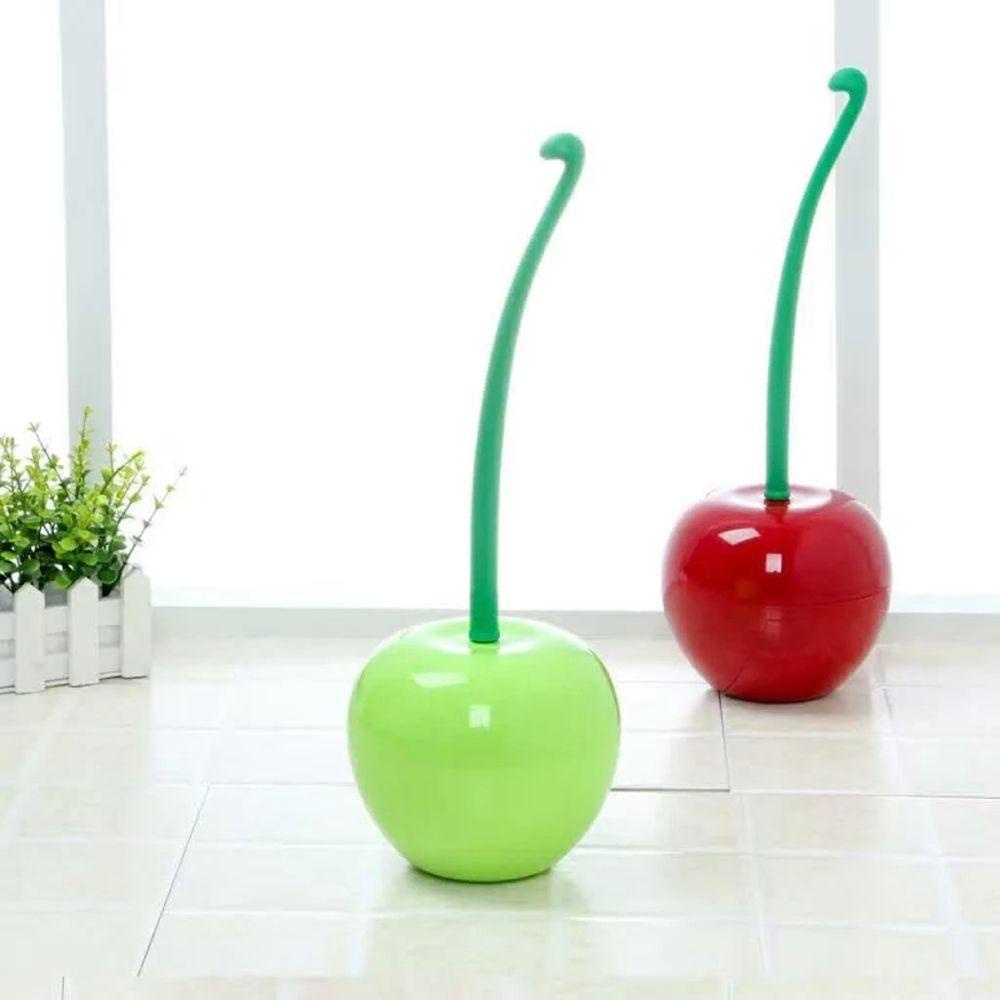 Bộ Bàn Chải Chà Toilet Tay Cầm Cong Hình Quả Cherry Không Trượt Dày Dặn Tiết Kiệm Không Gian