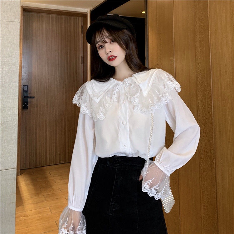 Áo Sơ Mi Cổ Búp Bê Thiết Kế Mới Thời Trang Mùa Thu Theo Phong Cách Hàn Quốc
