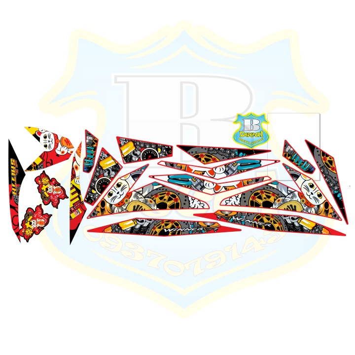 ( Quí khách vui lòng mang ra tiệm cho thợ dán ) Tem winner mèo may mắn đỏ