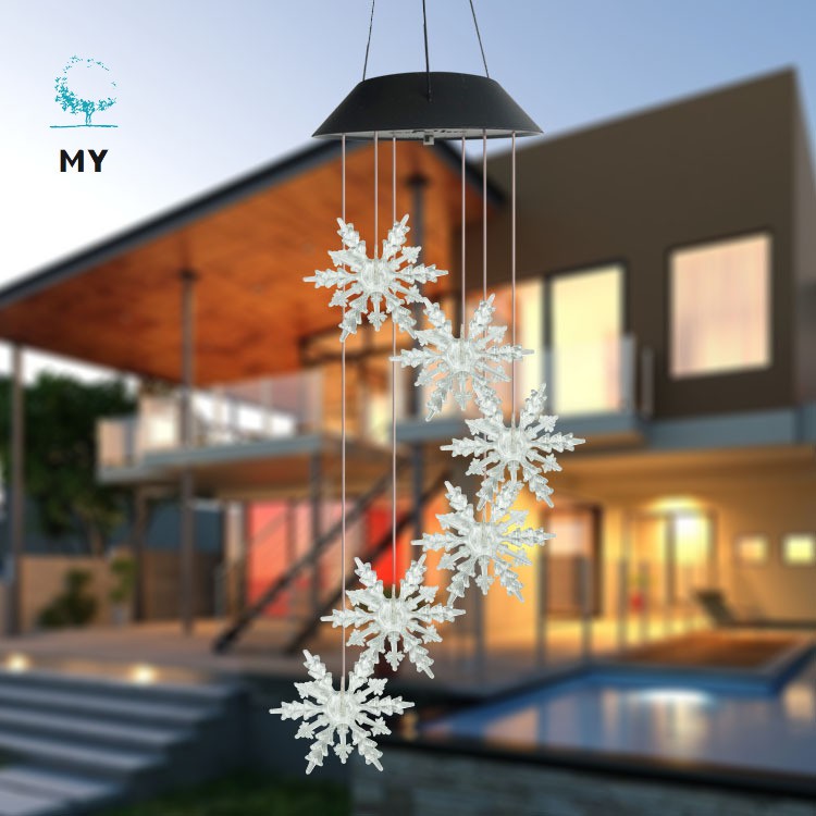 Solar-Powered Snowflake Shape Light Waterproof Colorful Hanging Lamp for Home Gadern Decoration