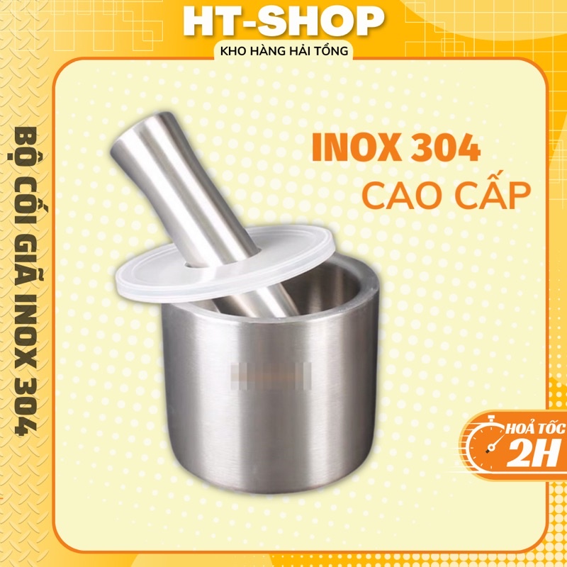 Bộ Cối Giã Inox Cao Cấp, Set Cối Chày Hợp Kim Inox 304