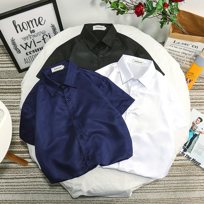 Men's fashion elegant solid color short sleeve shirt sơ