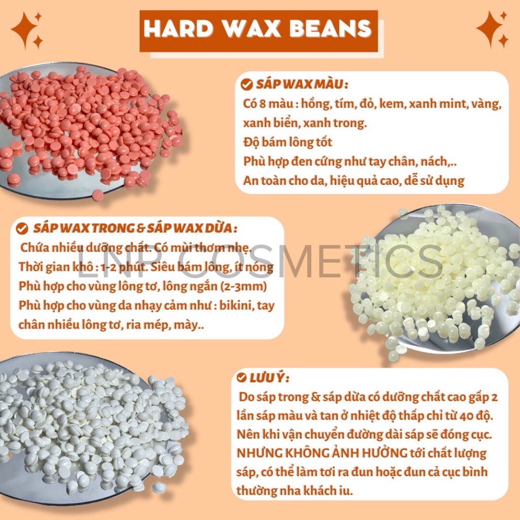 Hạt wax lông màu nóng, sáp wax nóng hard wax beans nhập khẩu 100gr, an toàn, hiệu quả