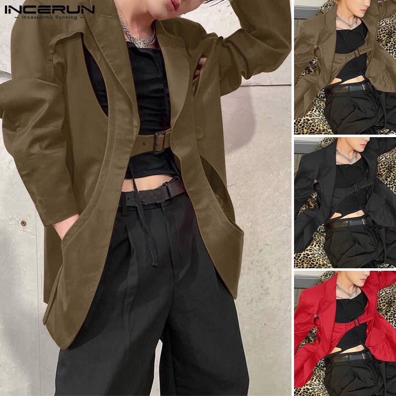 Áo khoác blazer INCERUN tay dài dáng rộng phong cách hippie thời trang dự tiệc cho nam giới
