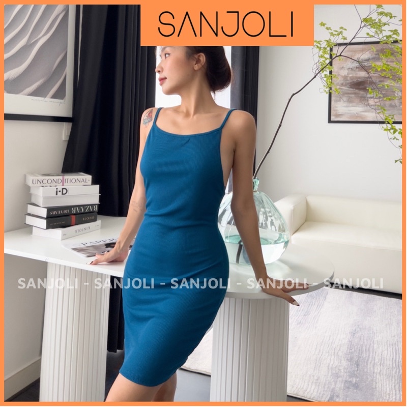Đầm Body 2 Dây SANJOLI Váy Len Hai Dây Sợi Mảnh Thiết Kế Hở Lưng Sexy Đơn Giản Phù Hợp Đi Chơi Đi Tiệc VDE34