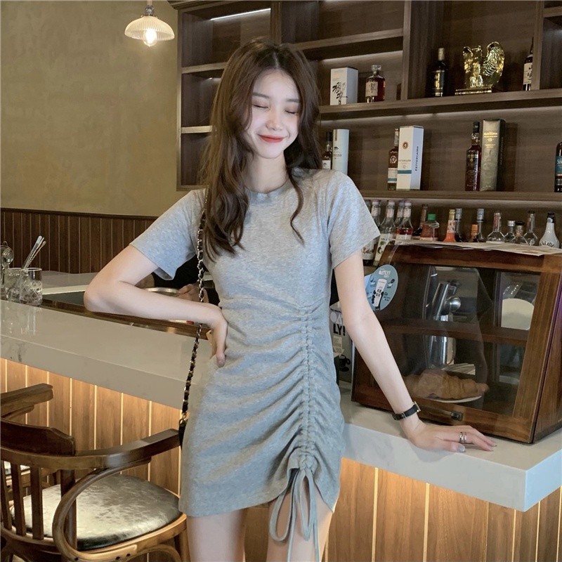 SUXI Đầm Midi Tay Ngắn Dáng Ôm Màu Sắc Đơn Giản Thời Trang Mùa Hè Xinh Xắn Cho Nữ
