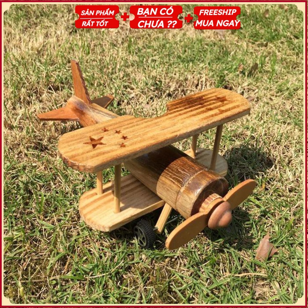 Máy Bay 2 Tầng Cánh Gỗ Trang Trí Handmade BMBE1076