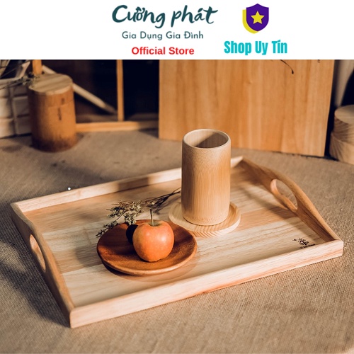 Khay Gỗ Chữ Nhật Bưng Bê Đồ Ăn Cao Cấp An Toàn Bền Đẹp - Trang Trí Decor Chụp Hình - Gỗ Đức Thành
