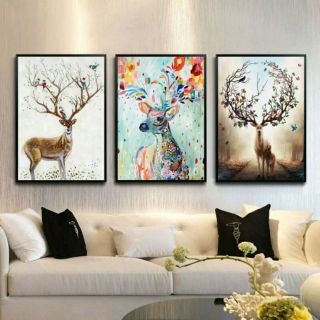 Tranh in canvas hươu hoa 30*40 & 40×60 kèm khung nhựa composite 2cm khách có thể thay đổi kích thước màu khung