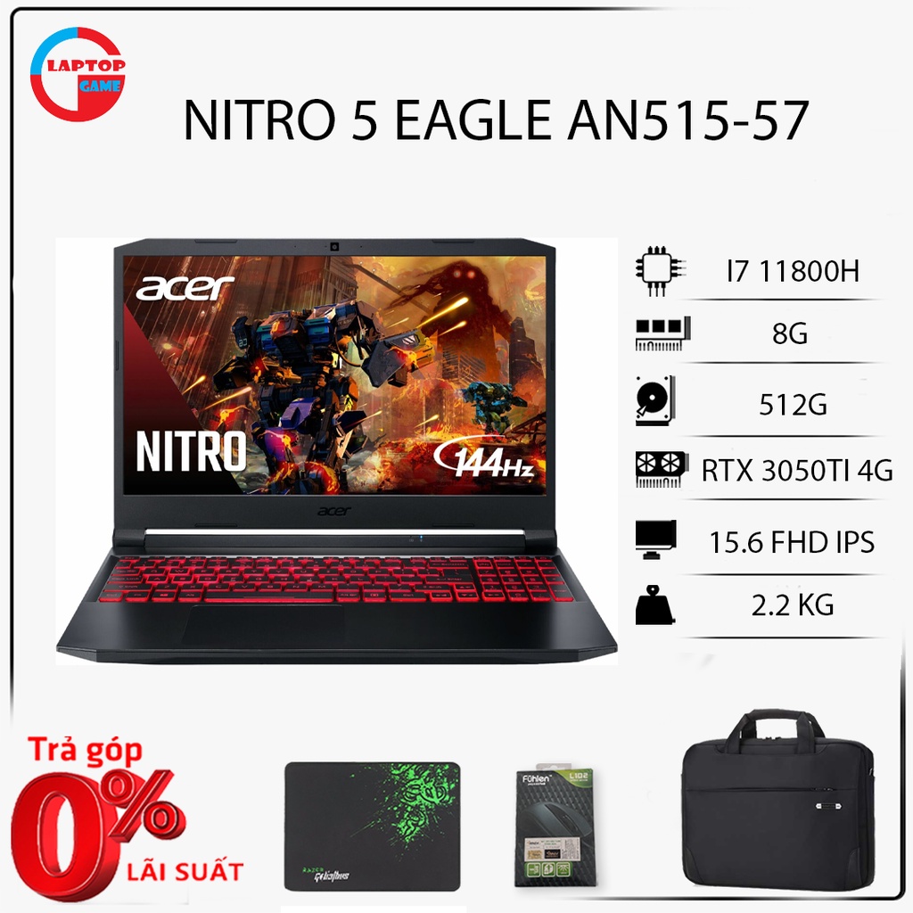 [Mới 100%] Laptop Acer Gaming Nitro 5 Eagle An515-57(Core I7-11800H/ 8Gb/ 512Gb/...
