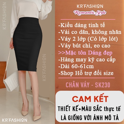 Chân váy bút chì công sở dáng dài eo cao, xẻ V sau - SK230 KRfashion Vải Co Dãn tốt váy cao cấp công sở, dự tiệc
