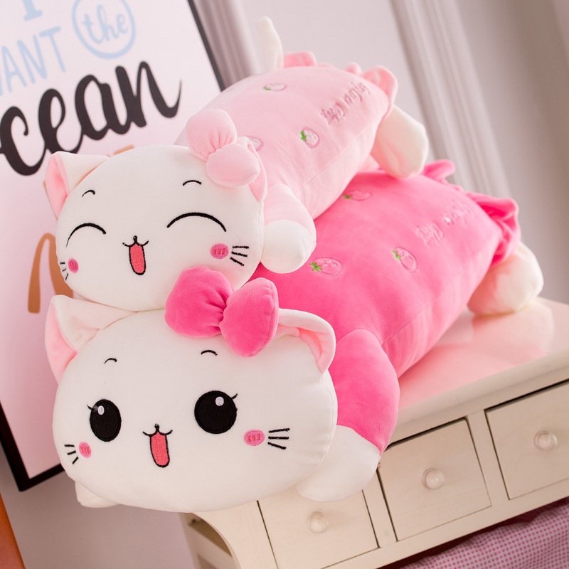 Gấu Bông Mèo Kitty Nơ Dâu - Gối Ôm Gấu Bông Mina