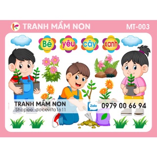 Decal mầm non- BÉ YÊU CÂY XANH MT-003 khổ lớn 127x80