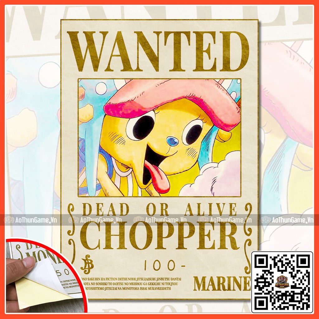 Poster One Piece Chopper / Poster  truy nã One Piece / Hình dán tường Full HD mới nhất (Shop AoThunGameVn)