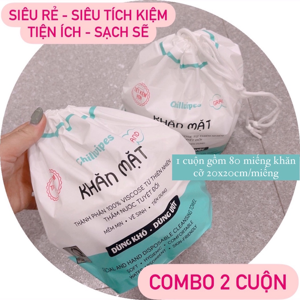 Khăn Mặt Khô Chillwipes Dùng 1 Lần Lau Khô Lau Ướt - Giấy Lau Mặt Dùng Một Lần Túi 80 Khăn