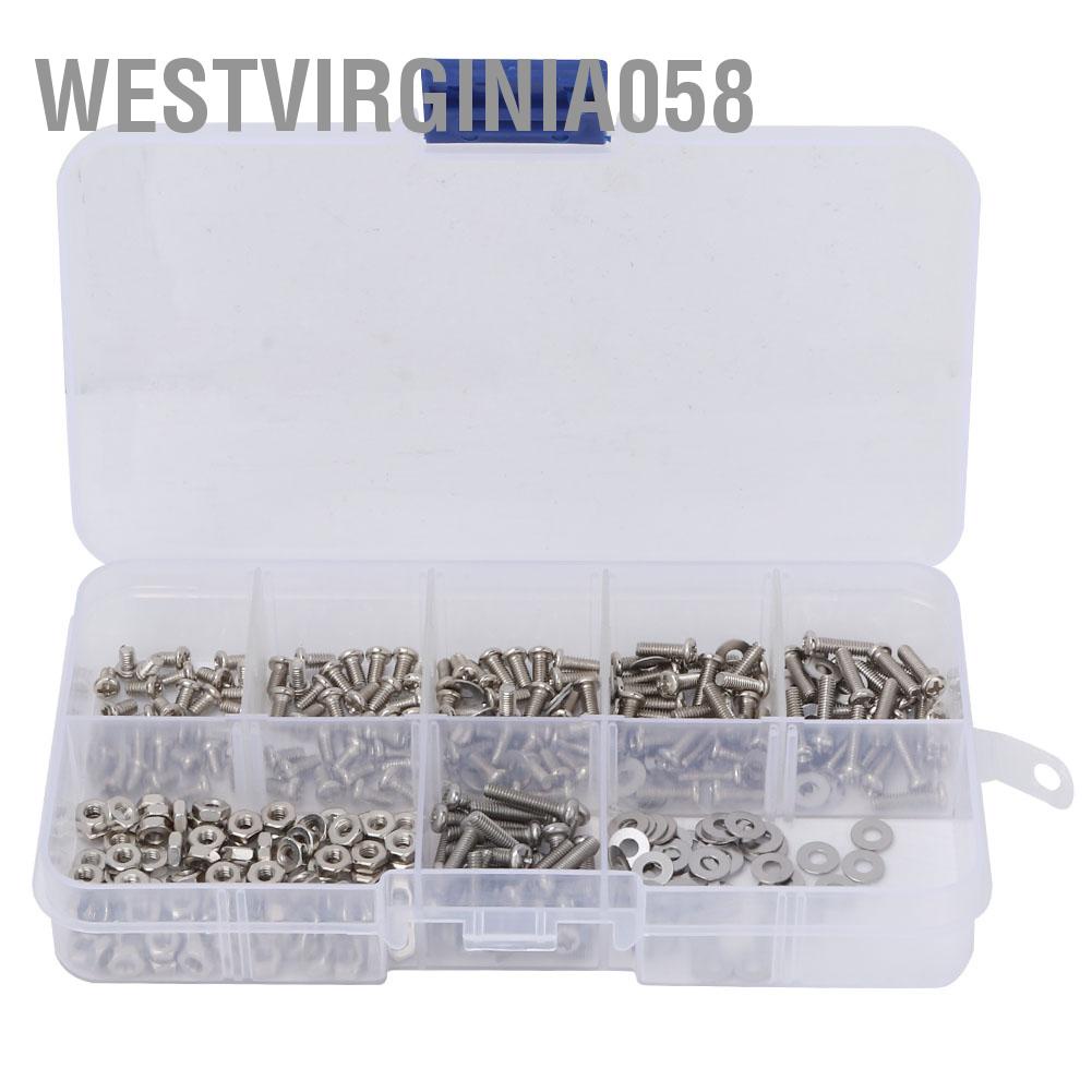 Westvirginia058 360 chiếc M2.5 Chéo vít bằng thép không gỉ Chốt đai ốc Máy giặt Bộ