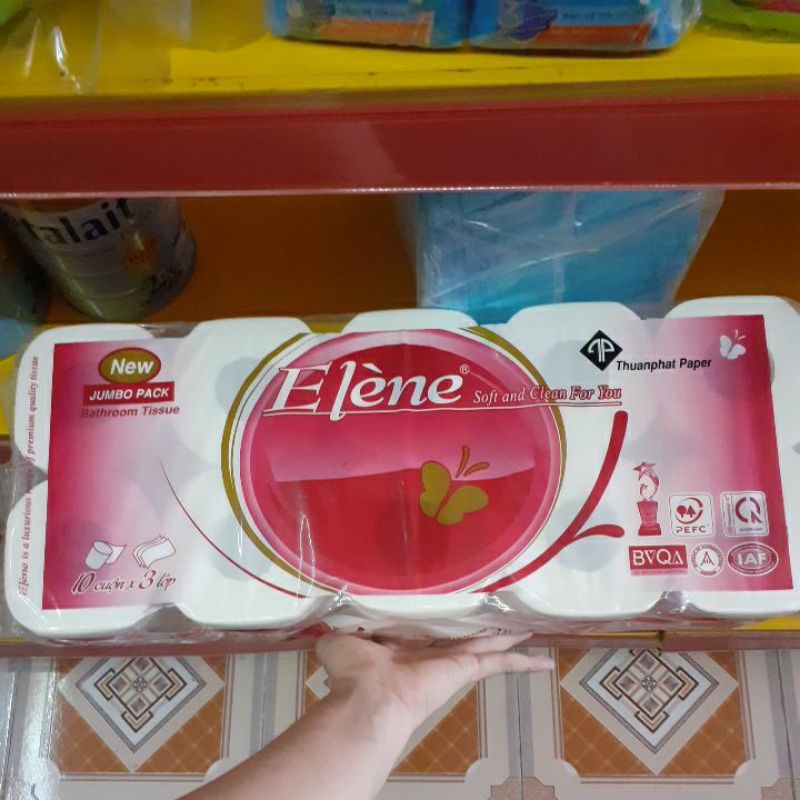 giấy vệ sinh cao cấp Elene không lõi 3 lớp ( bịch 10 cuộn )