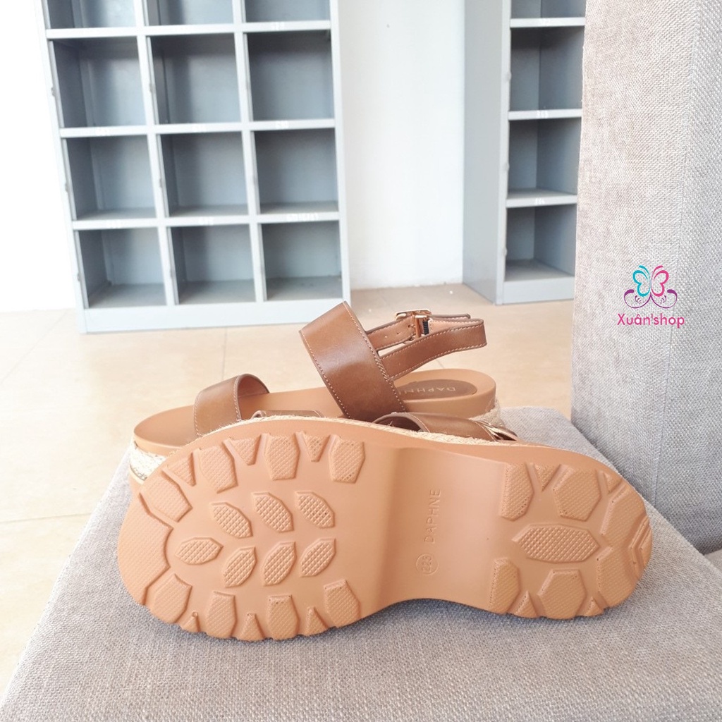 Giày sandal Daphne quai ngang, đế xuồng viền cói cao 5cm (size 35, 37)