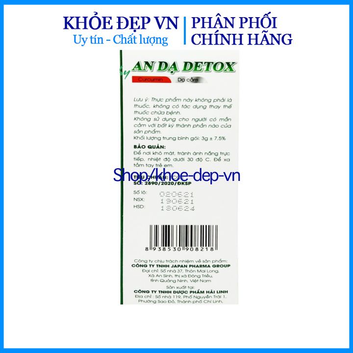 Curcumin An Dạ Detox- Giúp Giảm Nhanh Các Triệu Chứng Viêm Đau Dạ Dày, Viêm Loét Dạ Dày,Tá Tràng-Hộp 20 gói