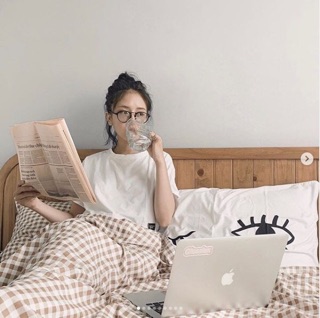 Set cotton poly kẻ caro hàn quốc 4 món