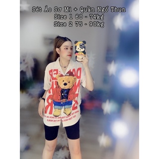 Set áo sơ mi chữ + quần ngố bigsize 60kg - 90kg