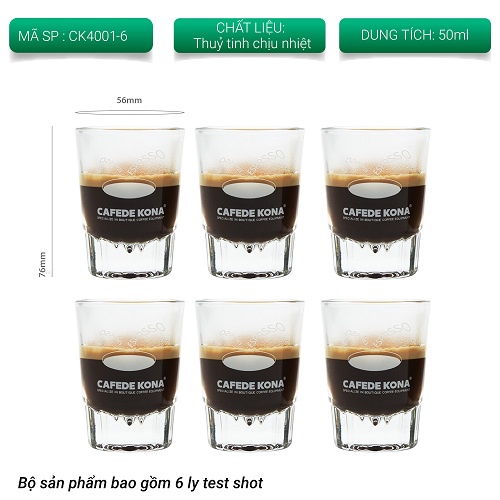 Bộ 6 Cái Ly thủy tinh espresso test shot 50ml chuyên dụng siêu dày trong suốt có vạch đong