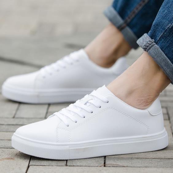 Giày trắng Ammy, giày thể thao nam cổ thấp tăng chiều cao, sneaker đế bệt trẻ trung năng động AM015