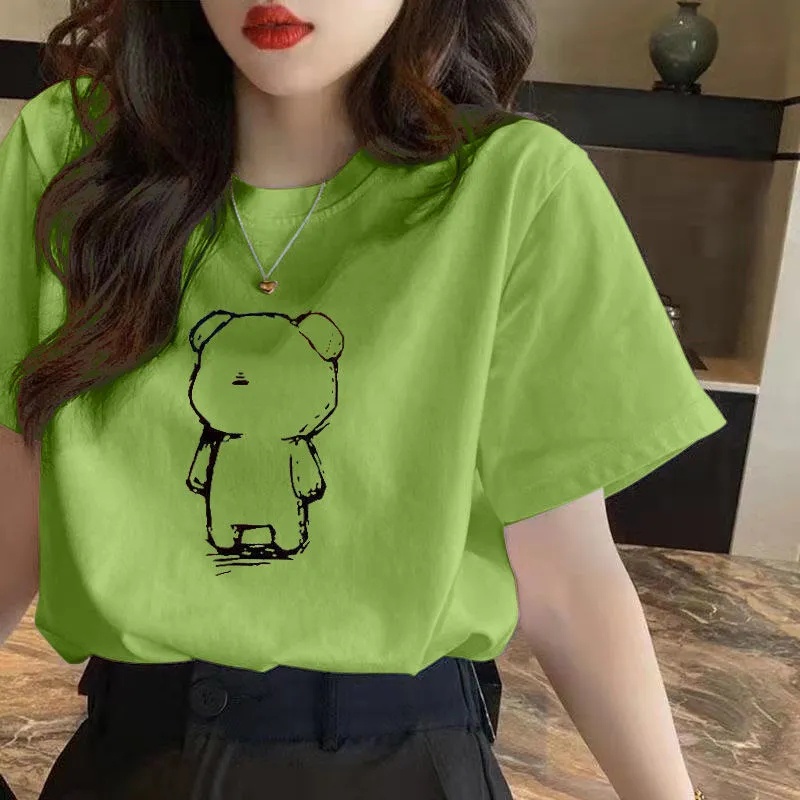 Áo Thun Cotton Trơn Tay Ngắn Cổ Tròn Dáng Rộng Dễ Phối Đồ Phong Cách Hàn Quốc Dành Cho Nữ 40-100KG C8579