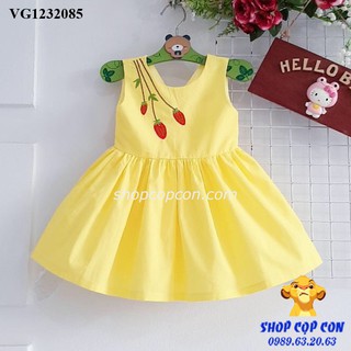 Đầm kate thêu dâu cho bé gái từ 8-22kg