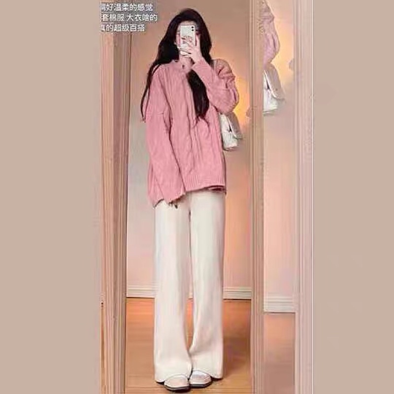 (ORDER.buiny) Áo len nữ MORAN vặn thừng màu hồng cổ V form rộng dài style điệu đà Hàn Quốc | BigBuy360 - bigbuy360.vn